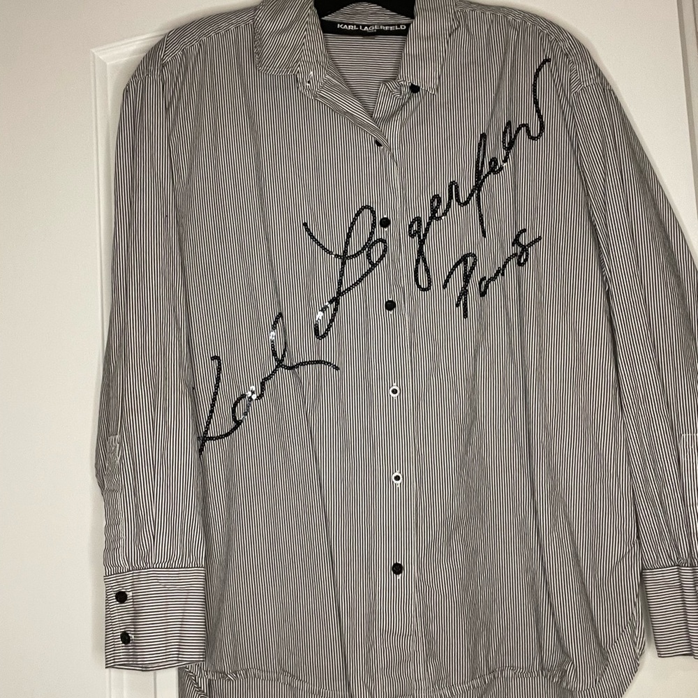 Karl Largerfield Oversized button-down blue and white shirt